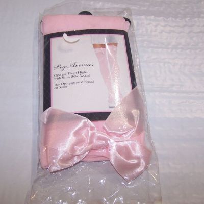 Stockings Opaque Satin Bow Accent Thigh High One Size Reg Pink Leg Avenue 6255